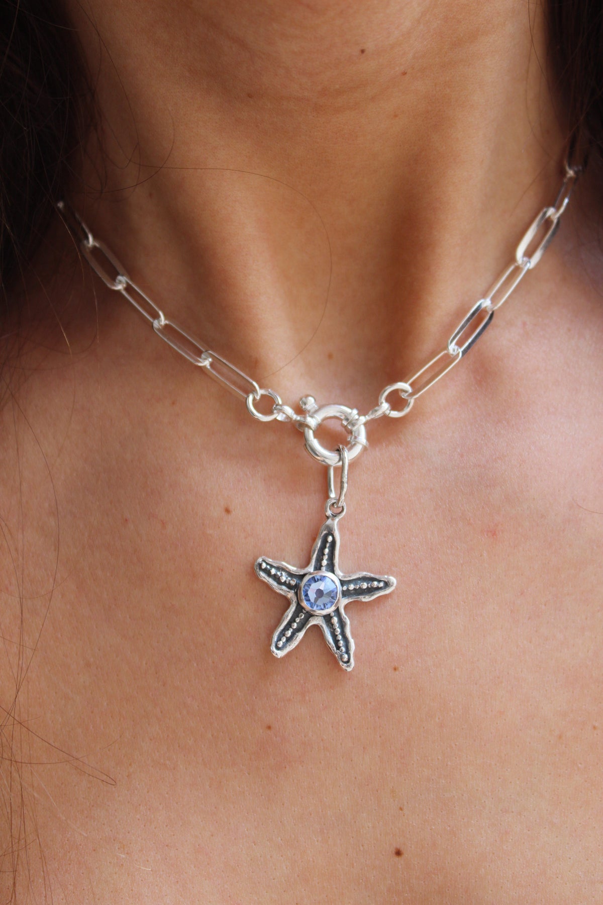 Collar estrella cristal color Tanzanita