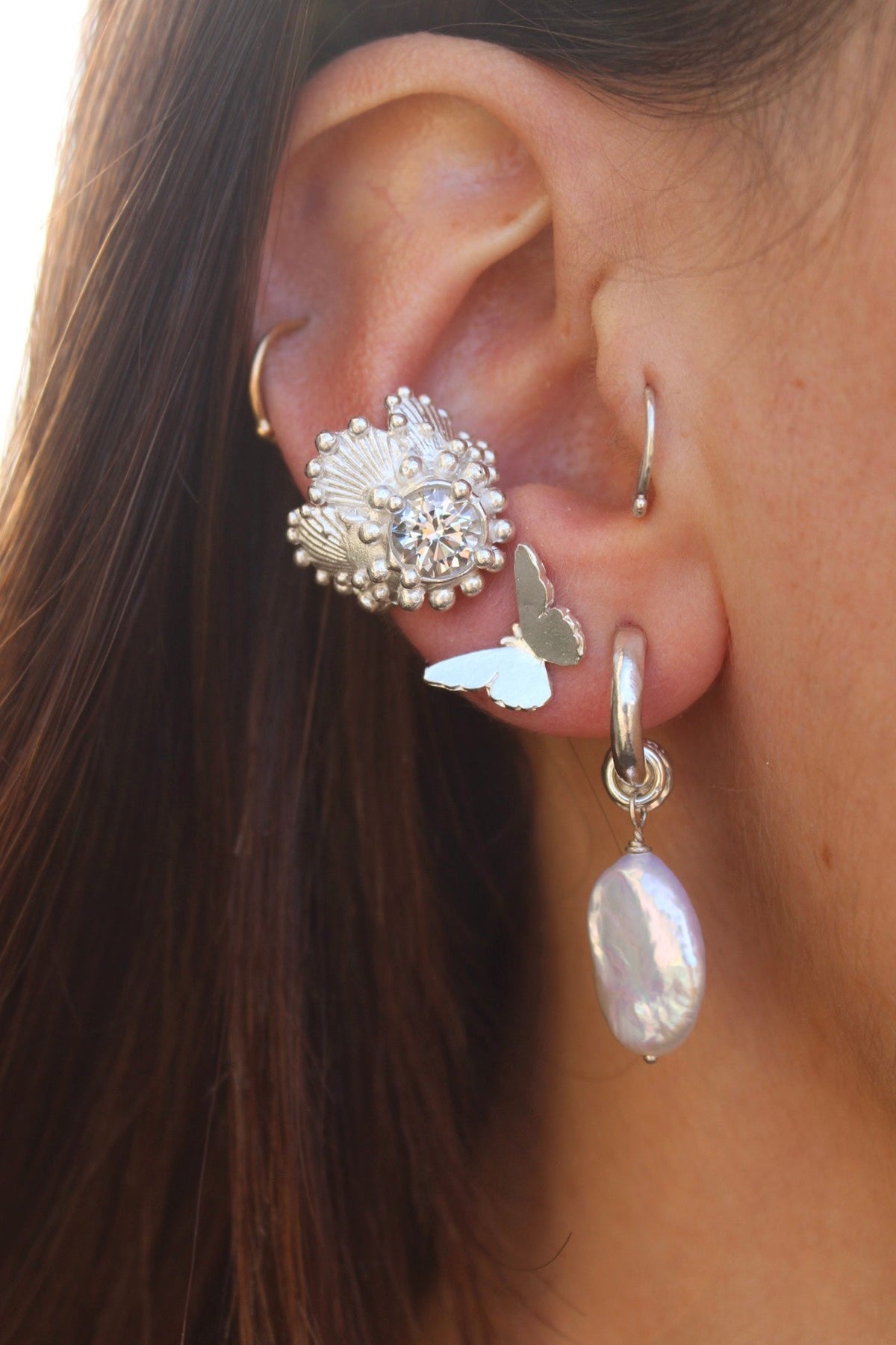 Aro Ear cuff triple concha cristal blanco (izquierdo)