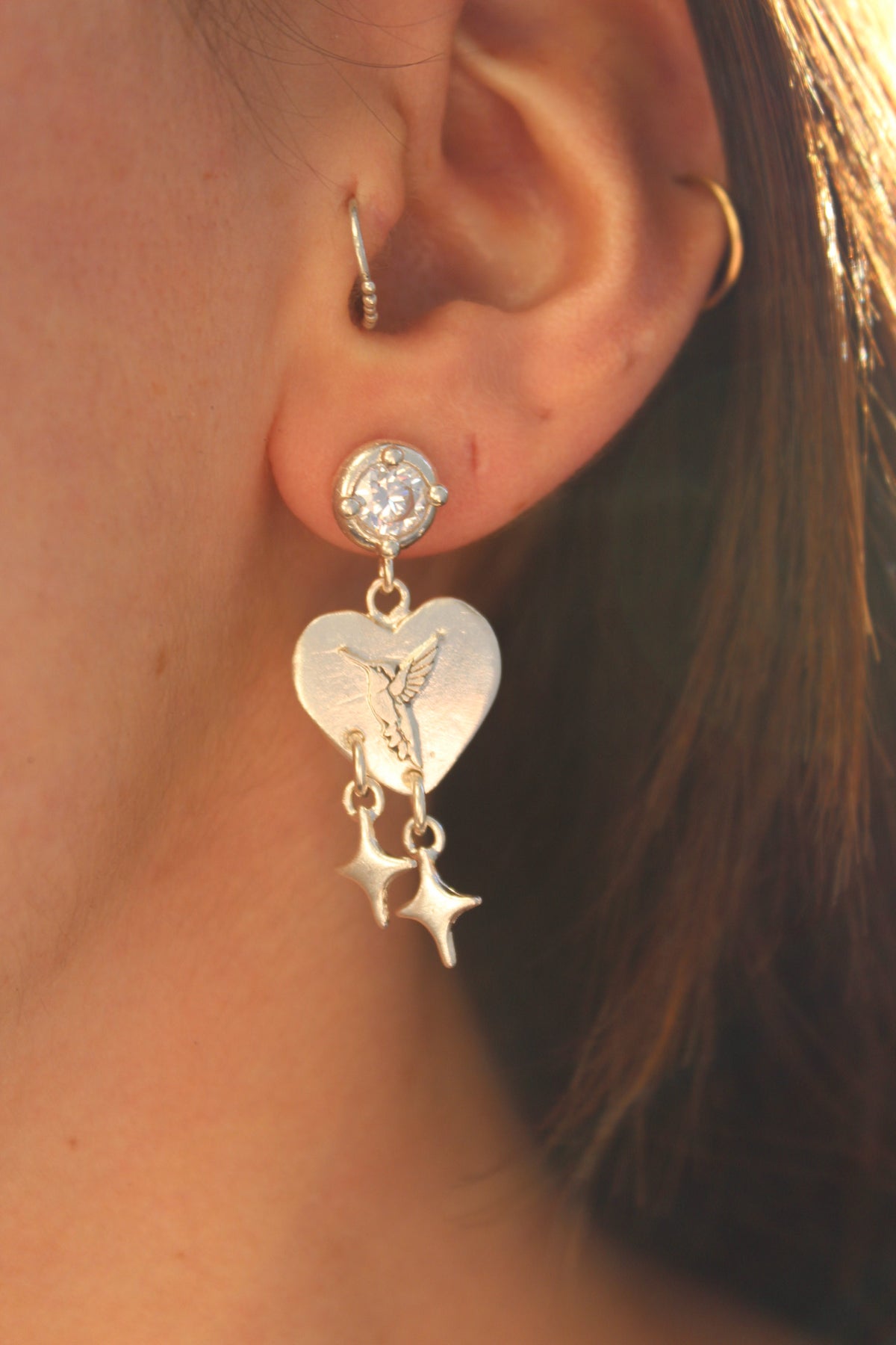 Aros corazón colibrí