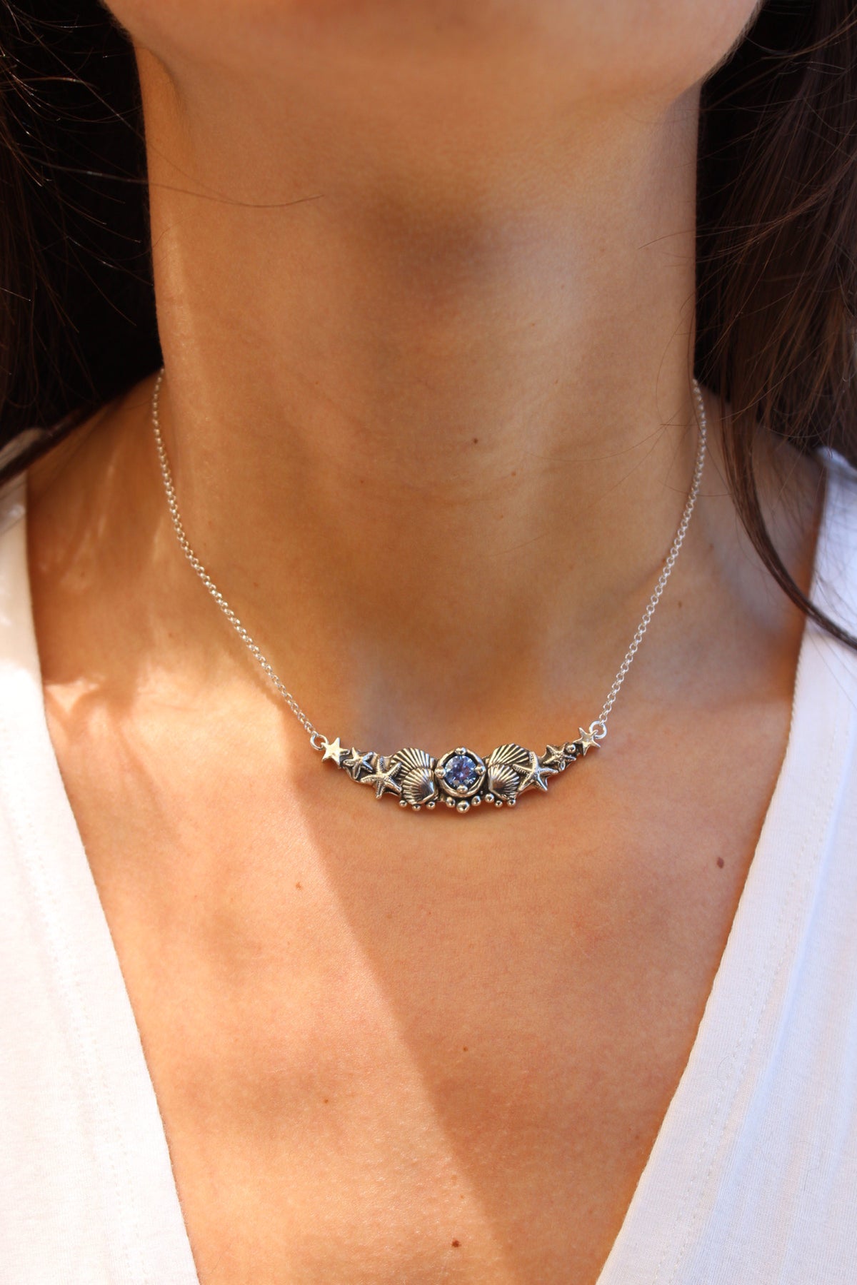 Collar hermandad cristal azul