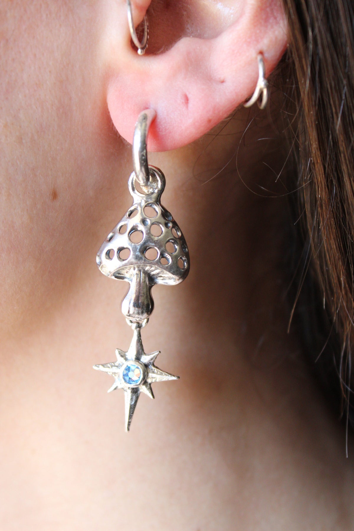 Aros hongo  mágico lucero cristal azul