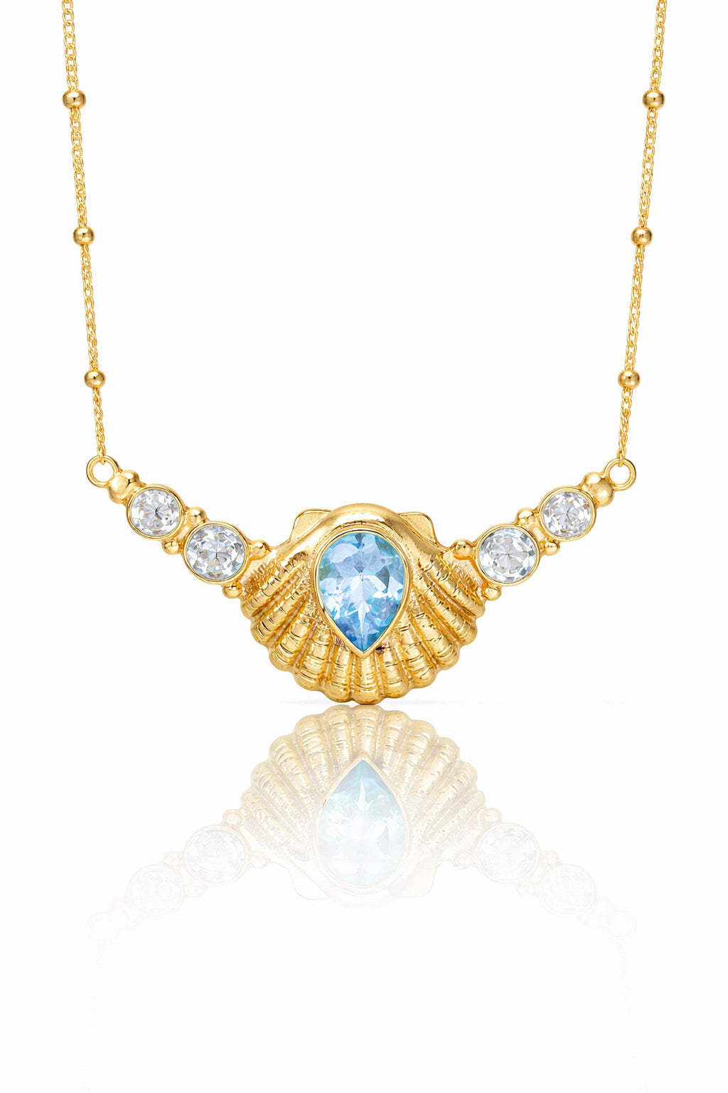 COLLAR CONMIISANKA GOLD DE TOPACIO BLANCO Y CELESTE