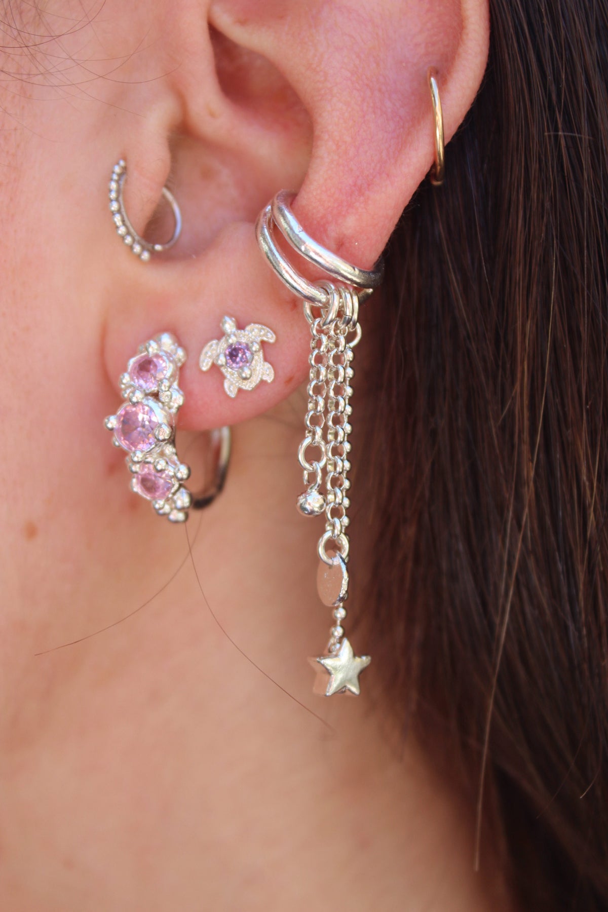 Aro Earcuff doble con cadenas