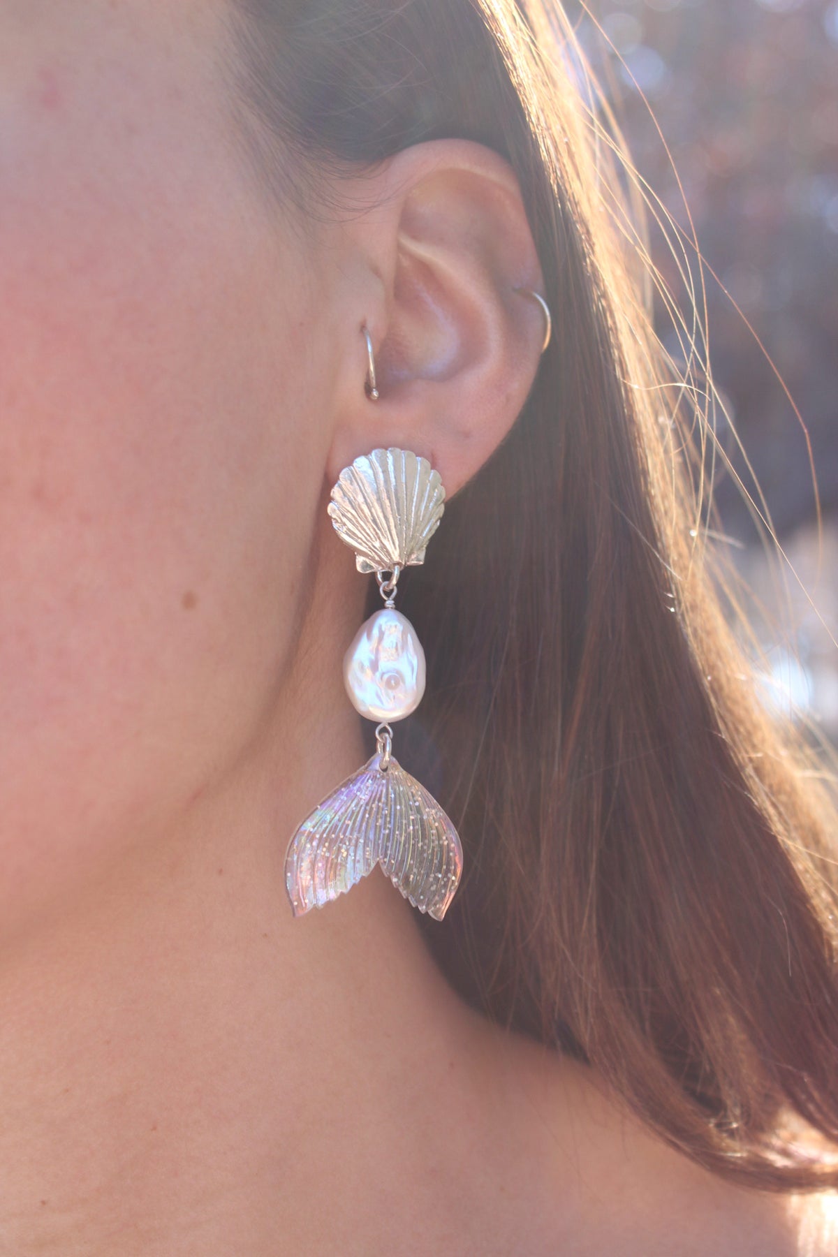 Aros sirena mística en perla