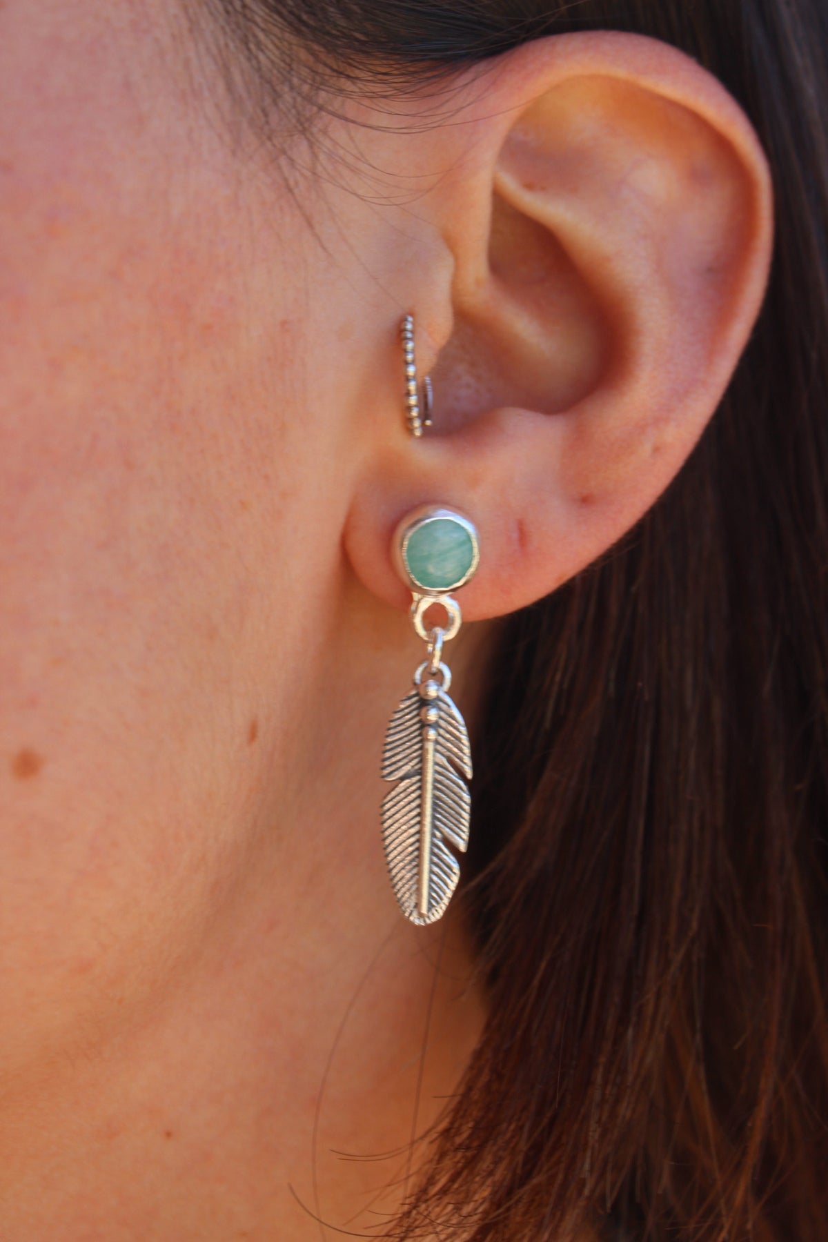 Conjunto collar águila sagrada + aros pluma Amazonita