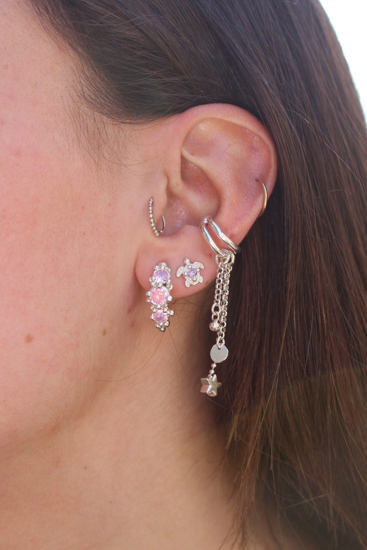 Aro Earcuff doble con cadenas