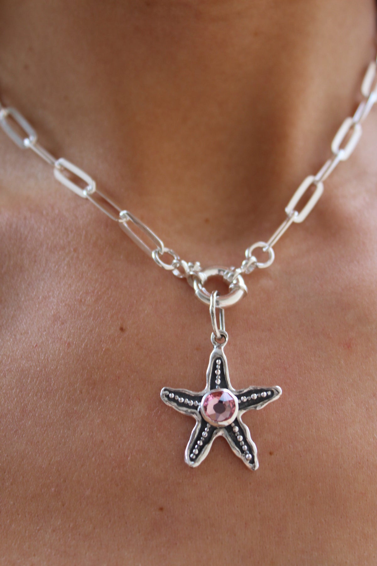 Collar estrella cristal rosa