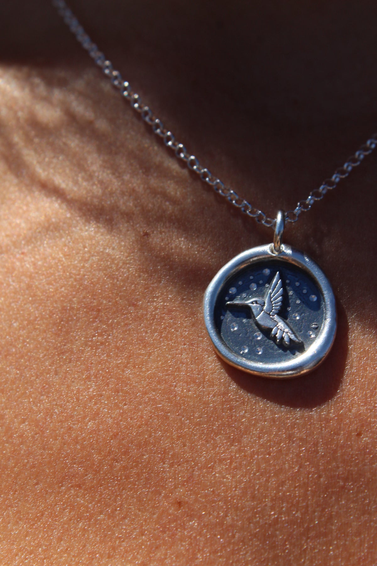 Collar medalla colibrí noche estrellada