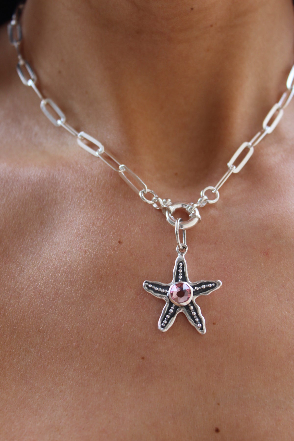 Collar estrella cristal rosa