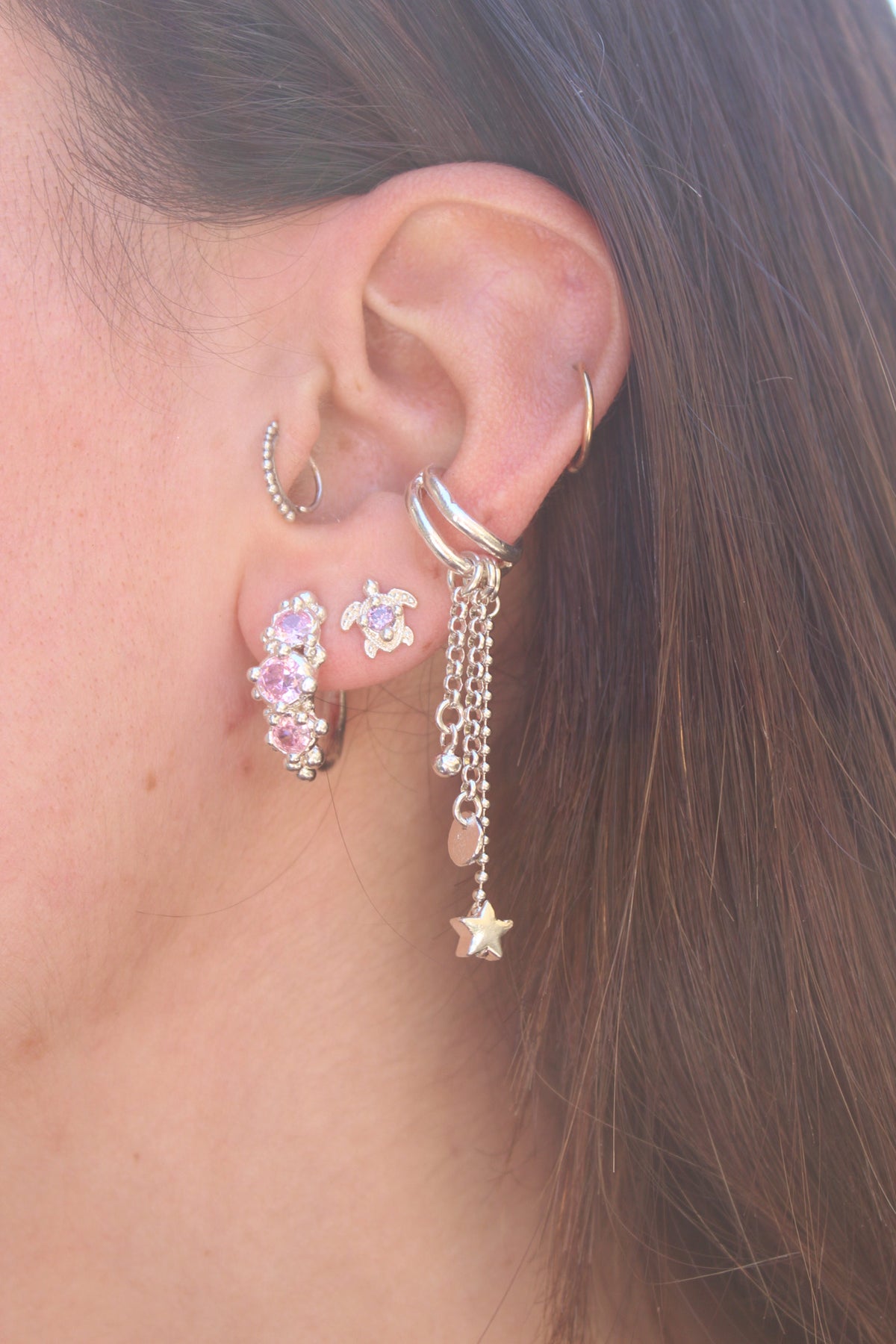 Aro Earcuff doble con cadenas