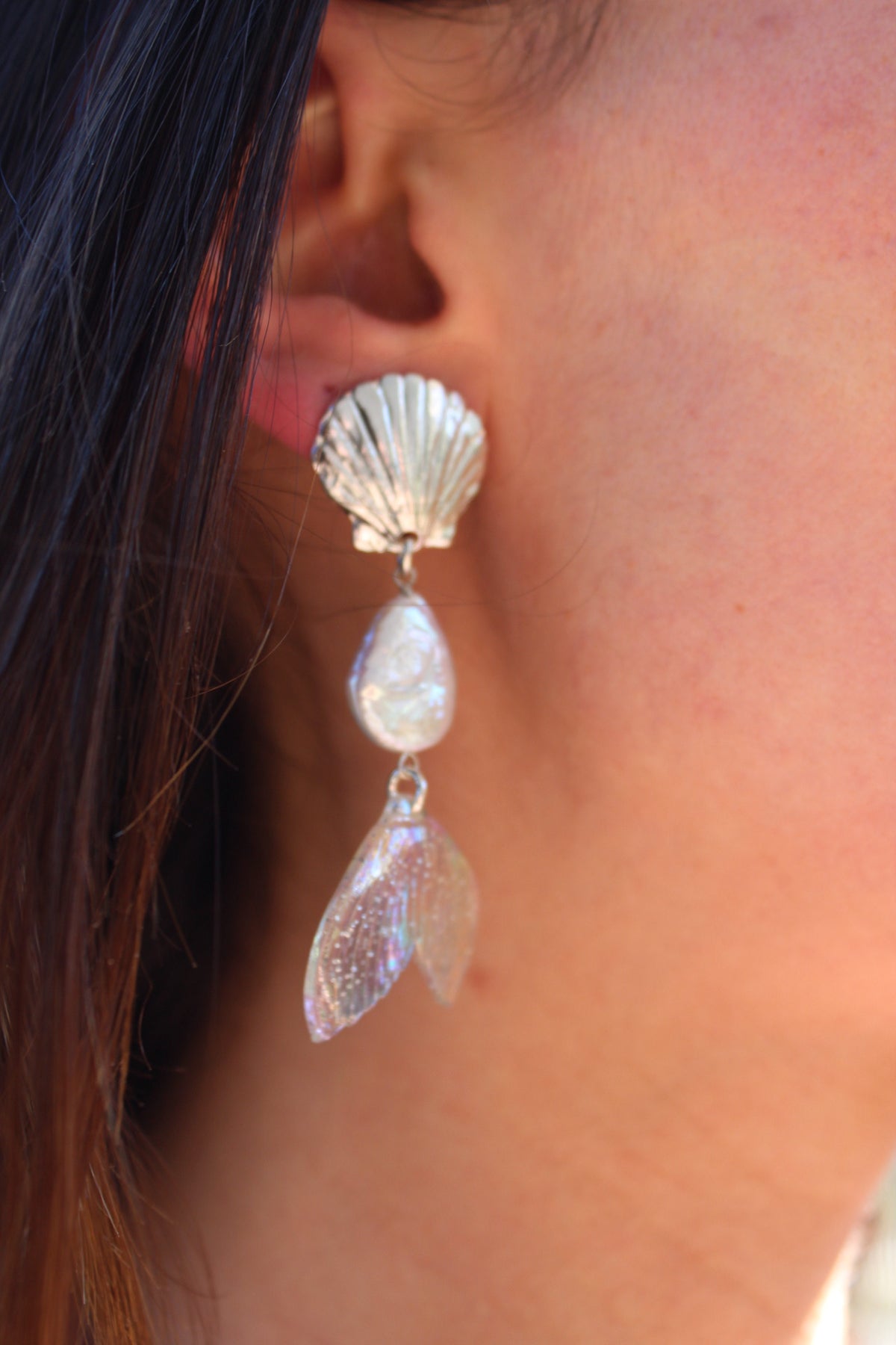 Aros sirena mística en perla