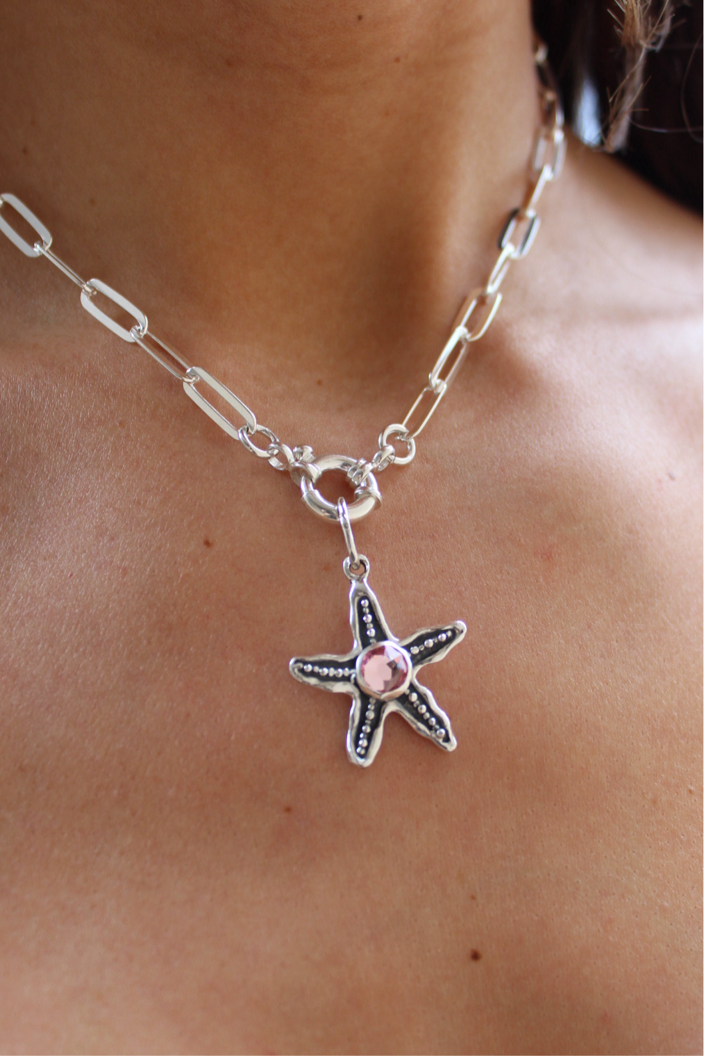 Collar estrella cristal rosa