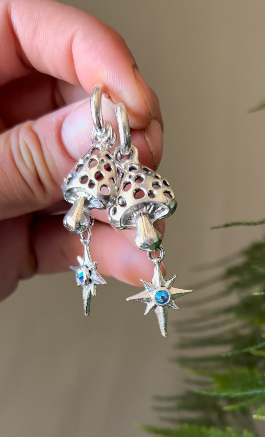 Aros hongo  mágico lucero cristal azul