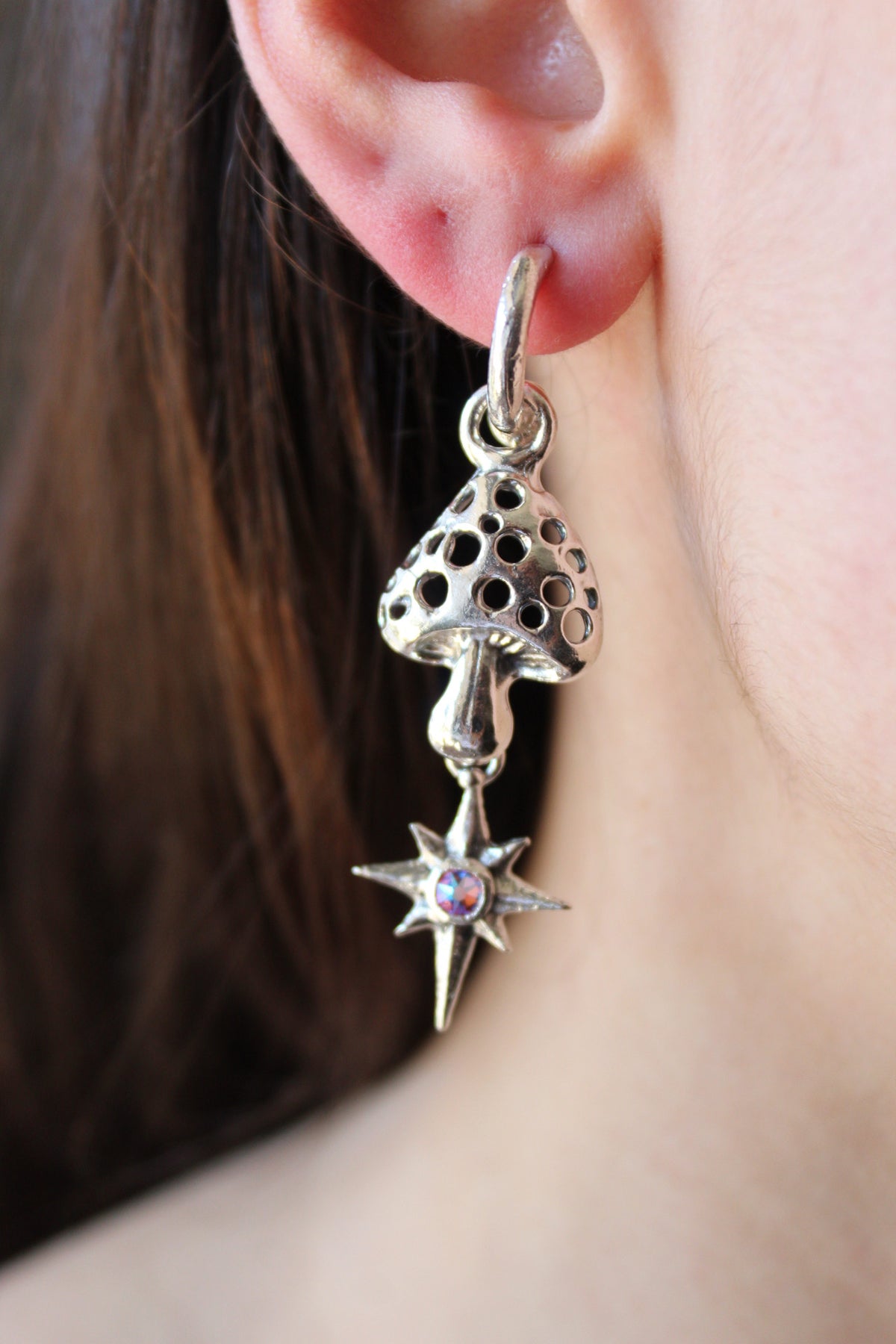 Aros hongo  mágico lucero cristal rose