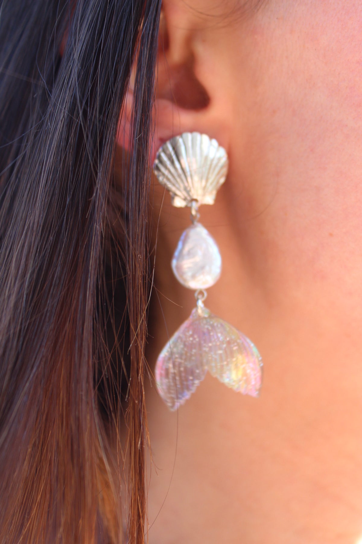 Aros sirena mística en perla