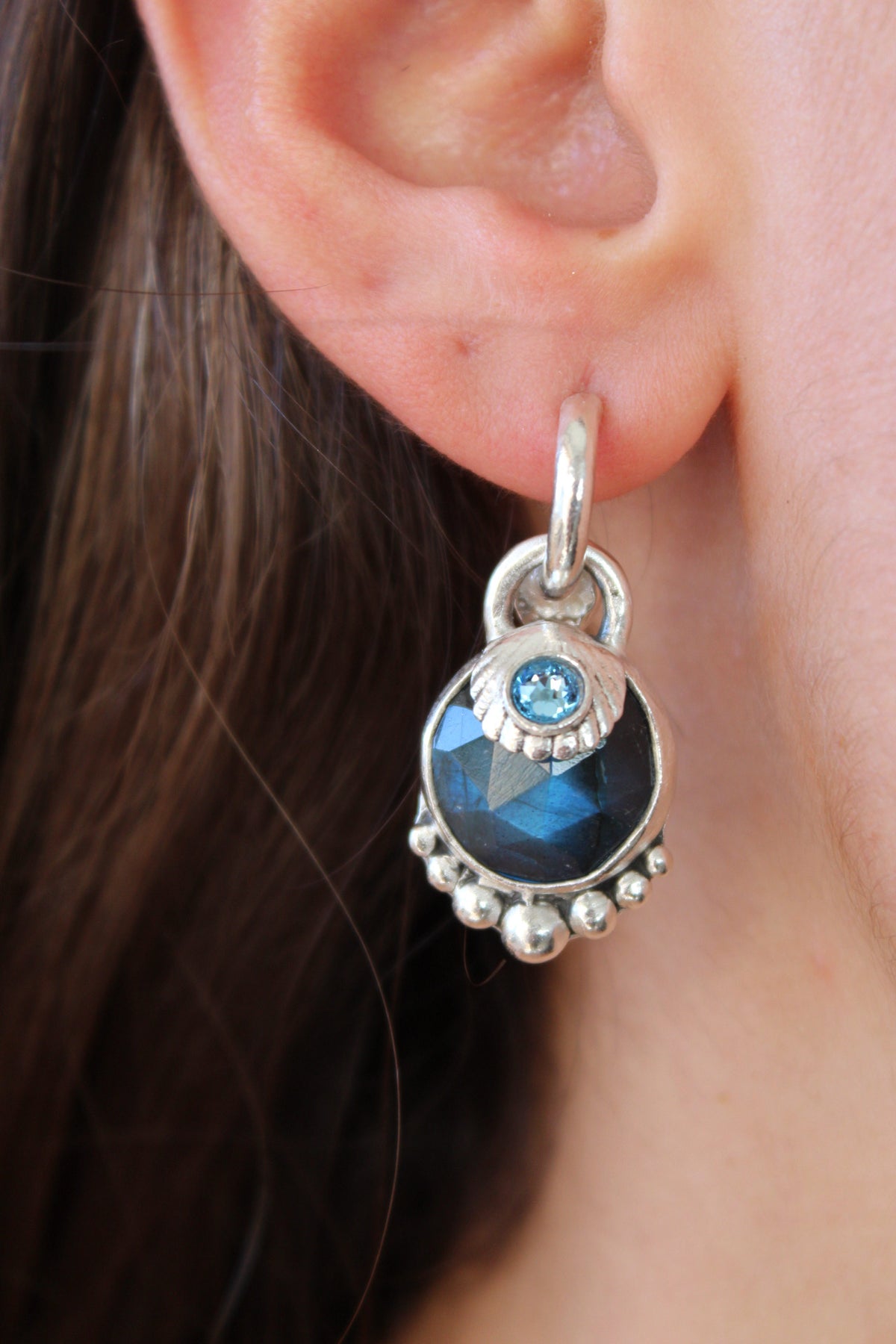 Aros piedra conchuda labradorita facetada