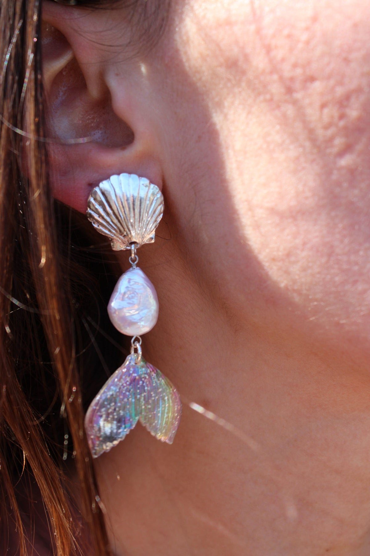 Aros sirena mística en perla