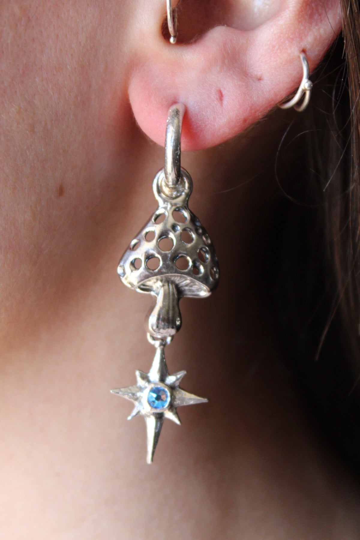 Aros hongo  mágico lucero cristal azul