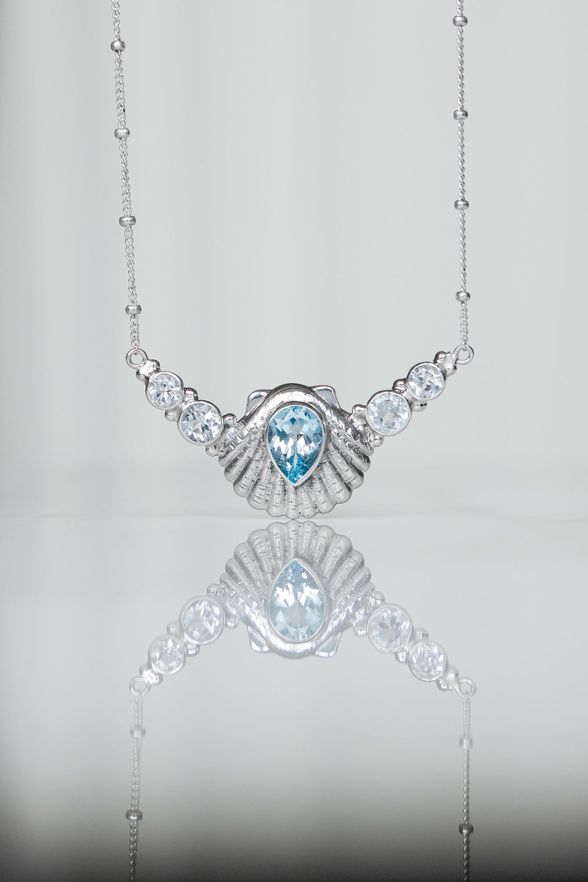 COLLAR CONMIISANKA DE PLATA DE TOPACIO BLANCO Y CELESTE